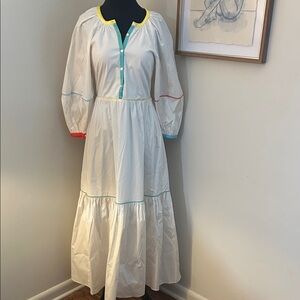 Staud | Scoop Neck Long White/multicolor dress-Size 0